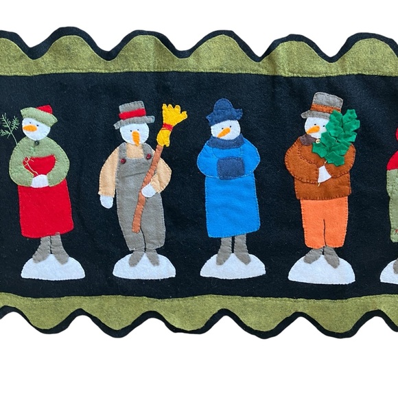 Vintage Homemade Felt Snowman Table Runner Primitive - Picture 5 of 7